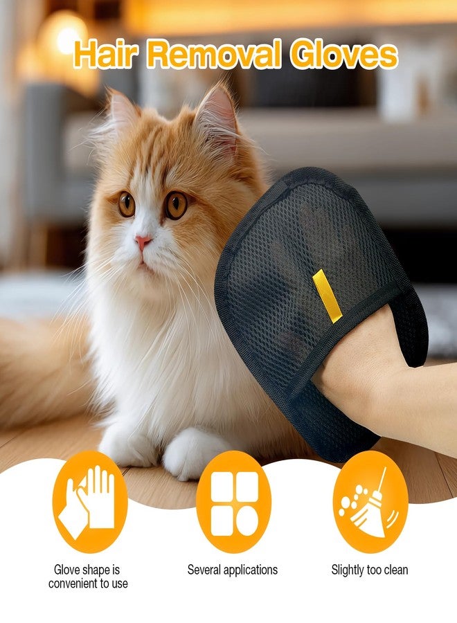 PEAKCLOUDS 2 Pcs Reusable Electrostatic Pet Hair Remover Glove & Magic Brush, Cat & Dog Hair Removal Grooming Gloves for Furniture, Couch, Carpet, Car Seat, Clothes - Image 2
